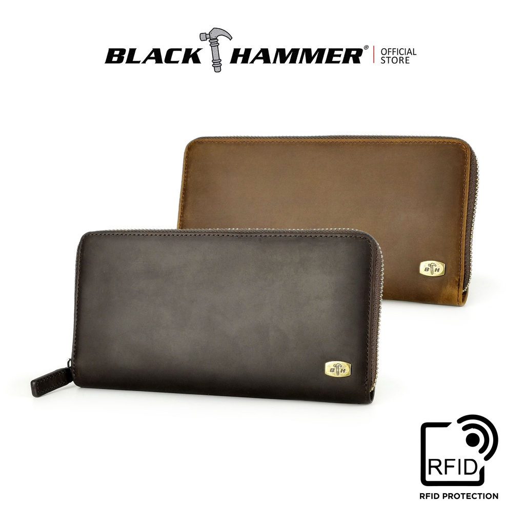 Black Hammer Men Genuine Leather Long Ziparound Wallet RG101