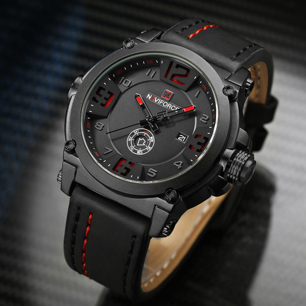 NAVIFORCE Military Watches Men Quartz Analog Leather  