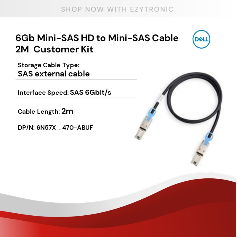 6Gb MiniSAS HD to MiniSAS Cable 2M Power Vault Customer Kit P/N