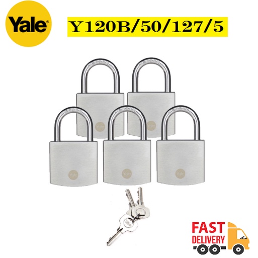 Yale Y120B/50/127/5 Silver Series Outdoor Brass / Satin Chrome Padlock Keyed Alike System 50mm (5 Pcs)