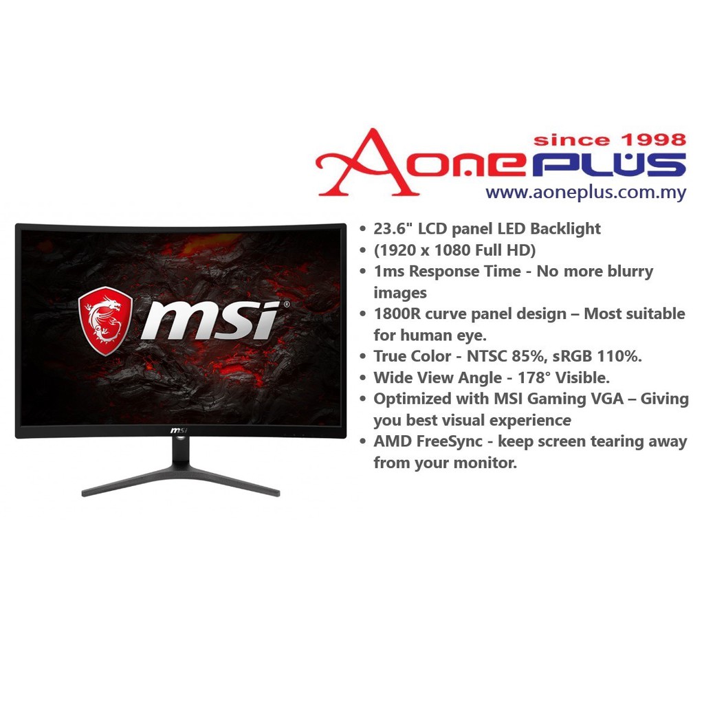 Aone Plus Ss2 Msi 23 6 Optix G241vc Fhd 75hz 1ms Curved Gaming Monitor Vga Hdmi 9s6 3ea01h 014