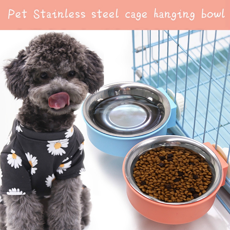 Pet feeder cat dog bowl pet stainless steel double bowl pet cage hanging fixed bowl