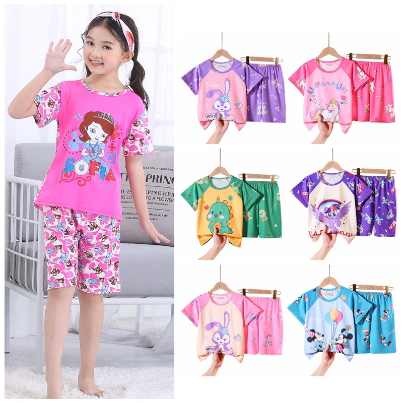 New Promotion Girls Teen Pajamas Lovely Cartoon Toddler Sleep Clothing Short Sleeve Round Neck Nightclothes