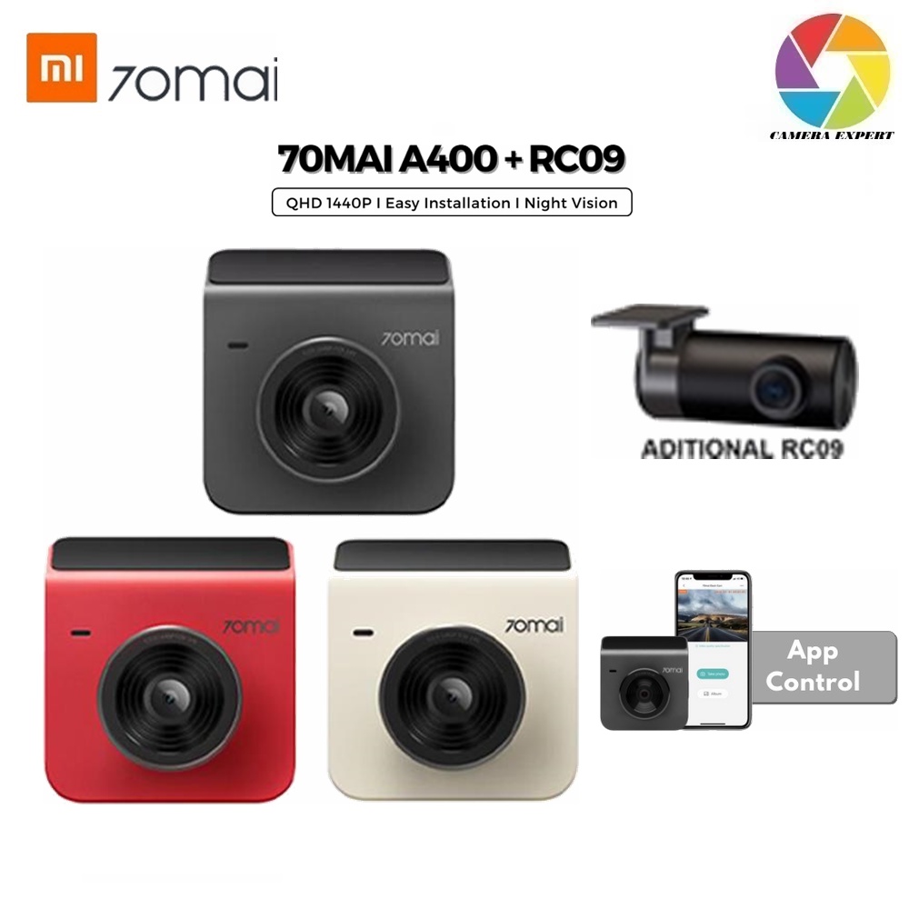 70mai A400 Car Recorder Dash Cam QHD 1440P Rear Cam Night Vision 145 FOV WDR App Control Smart