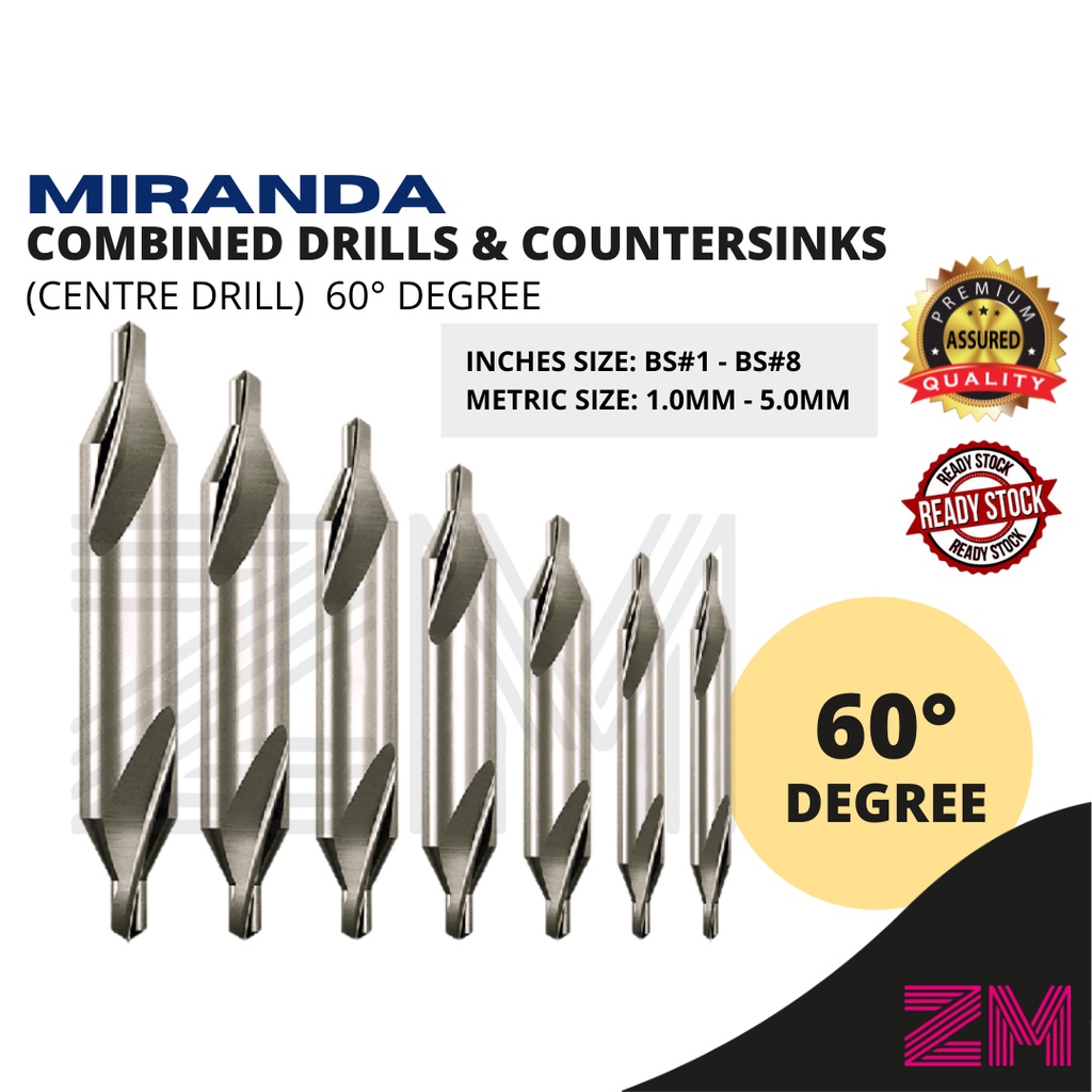 MIRANDA HSS Centre Drill 60 Degree Combined Drills & Countersinks