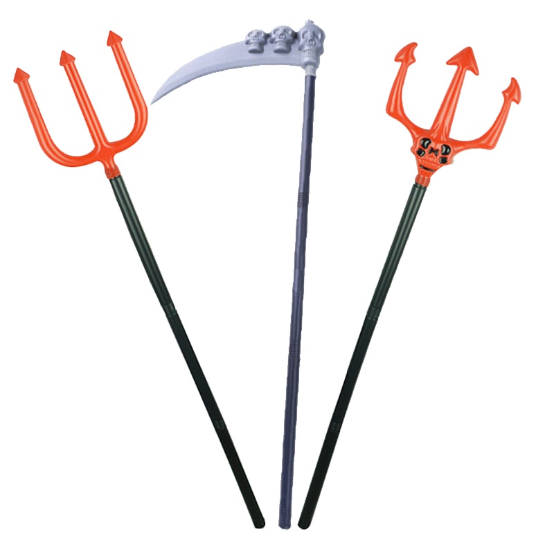 92cm Halloween Simulation Weapon axe red Trident death sickle kids Weapons Toy Red Trident Props three-section assembly