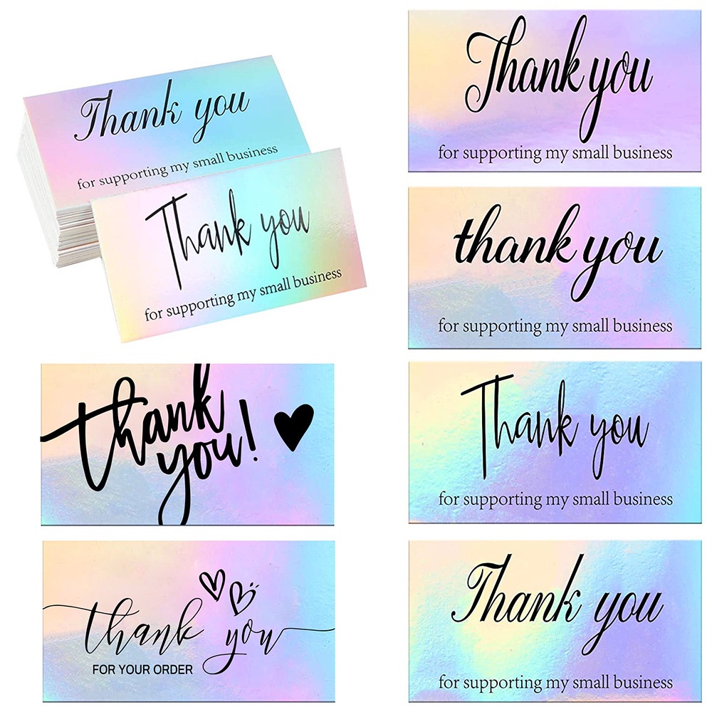 1pc Shiny Holographic One-Sided Thank You Card Business Thank Card Kad ...