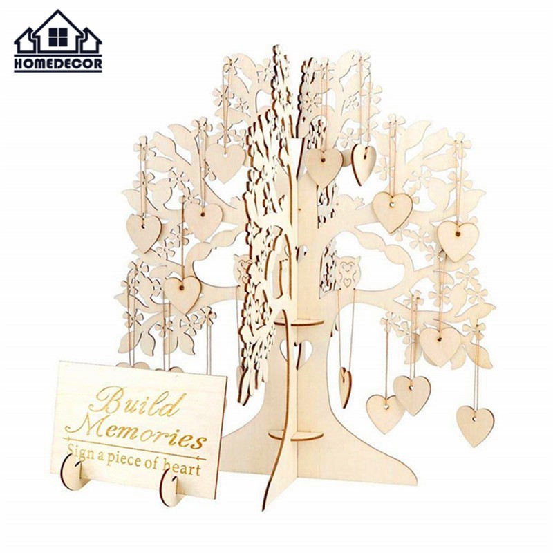 Hd Diy Wedding Guest Visit Signature 3d Wooden Tree Double Heart