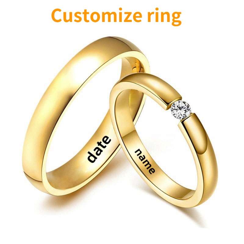 Couple Customized Stainless Steel Engagement Promise Ring For Women Men Elegant Anniversary Gift