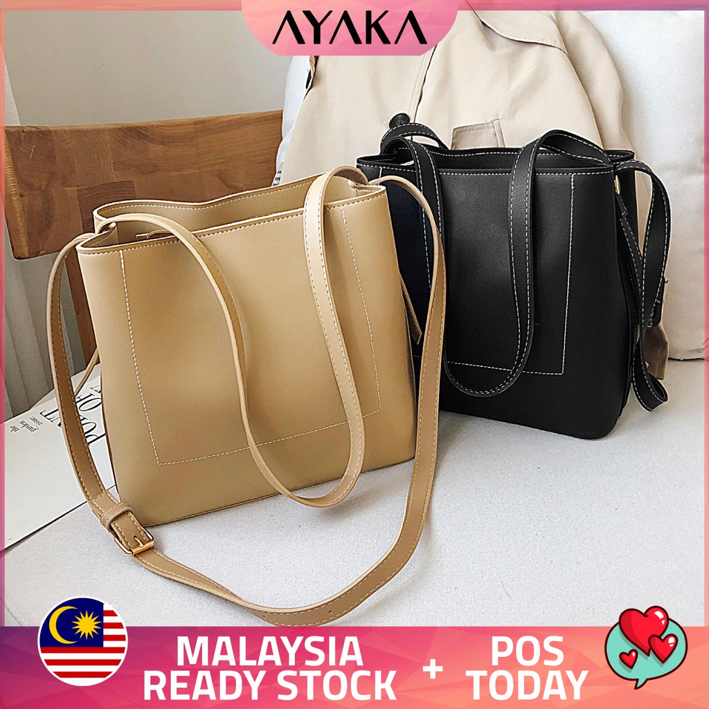 AYAKA LEATHER TOTE BAG stylish SHOULDER HANDBAG women daily outfit BEG TANGAN WANITA murah berkualiti - 8037