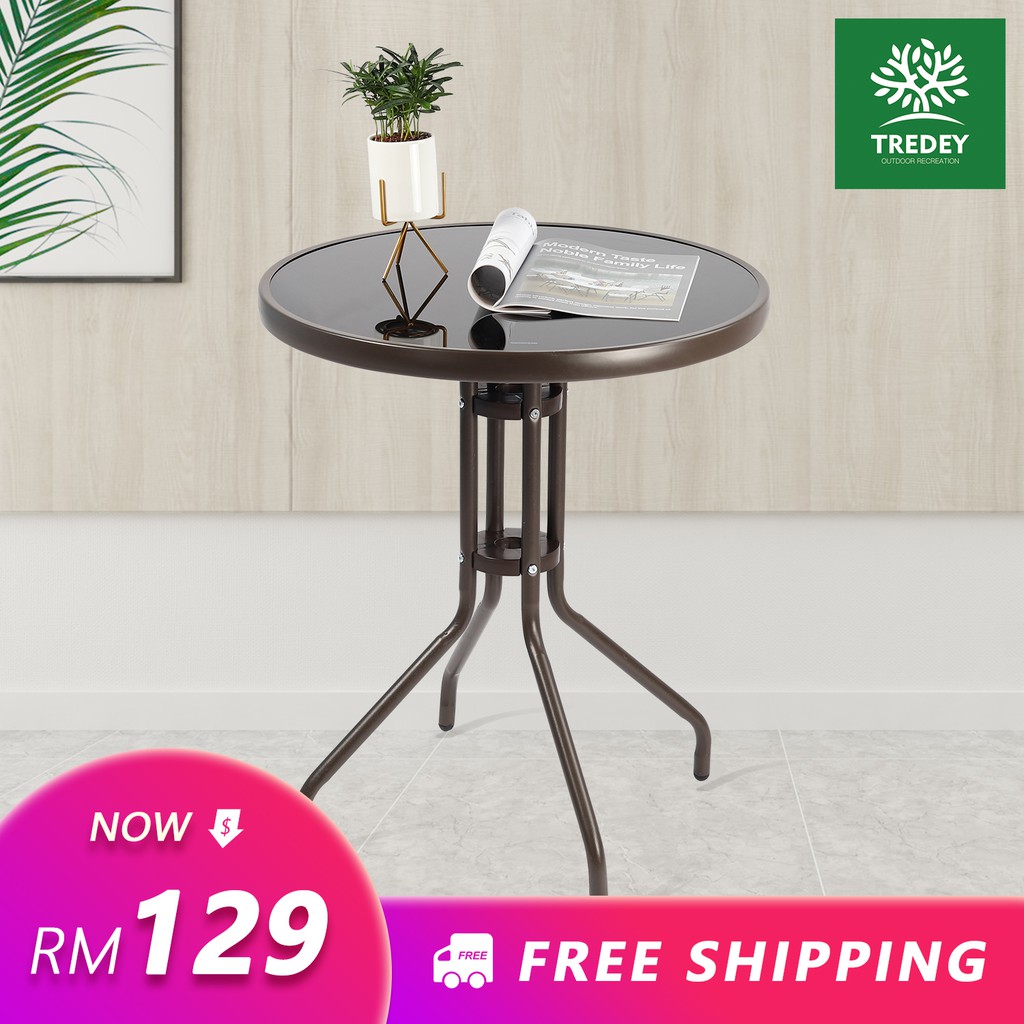 Tredey 60cm Outdoor Furniture Table Garden Glass Round Table For Pool Market Patio Umbrella W N Hole Black Shopee Malaysia