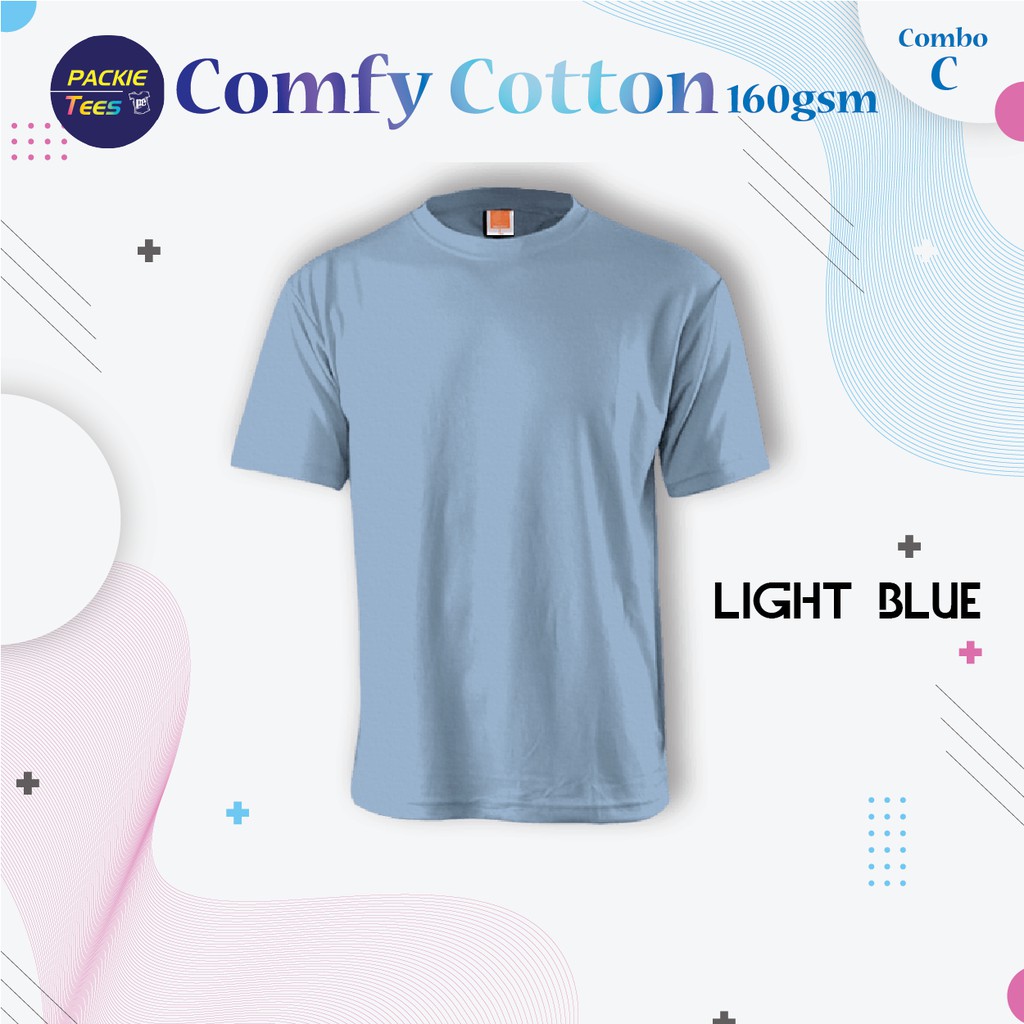 LIGHT BLUE CT5110 100% COTTON COMFY PLAIN ROUND NECK SHORT SLEEVE ...