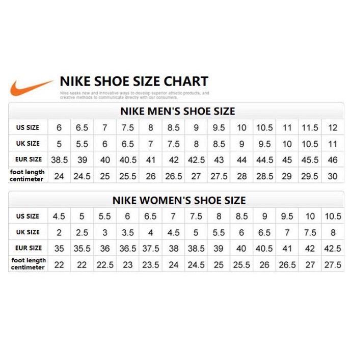 nike shoe size table