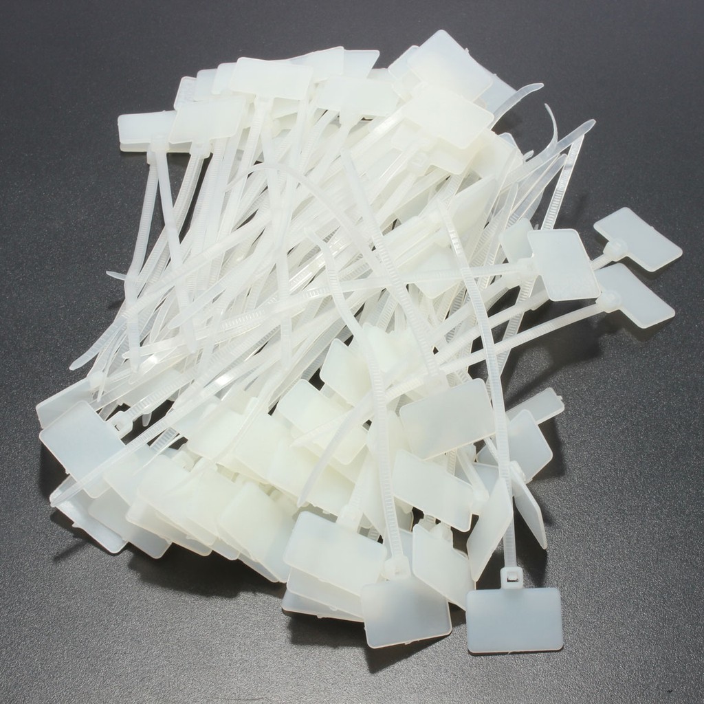 100pcs White Nylon Zip Cable Tie Label Strap Strip With Marking Tag 3X100mm 