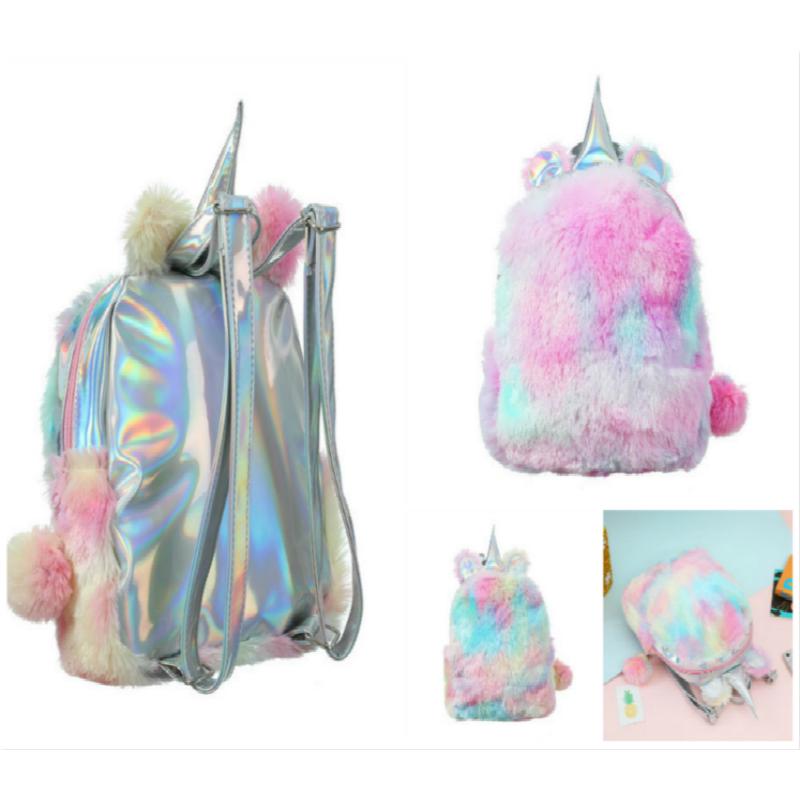 KPOP Beg Sekolah Kids Bags Fluffy Unicorn Backpack Plush School