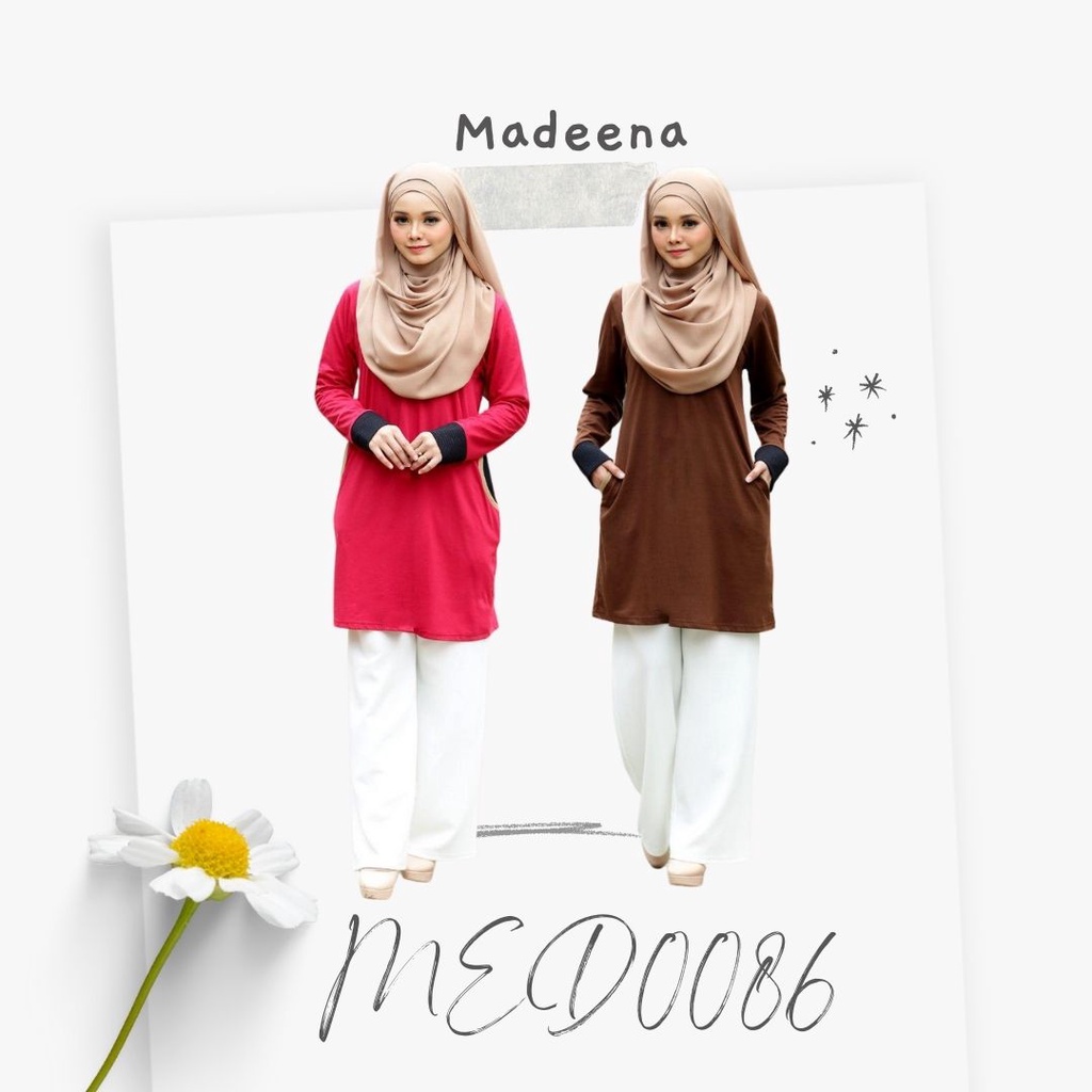 Madeena Med0086 Tshirt Muslimah Labuh Cotton 2 poket Nursing Friendly Saiz S XL