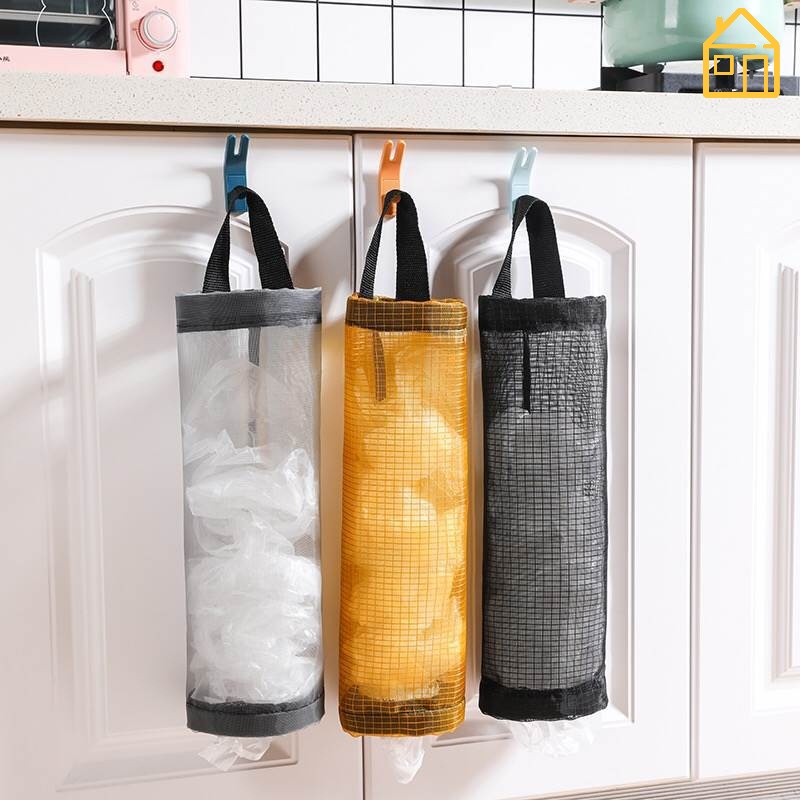 Wall Mount Mesh Trash Bags Holder / Hanging Plastic Bags Organizer