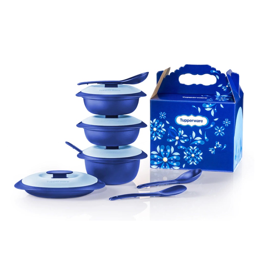 Tupperware Royale Blue Petit Serveware Set (4 bekas + 4 sudu) Shopee