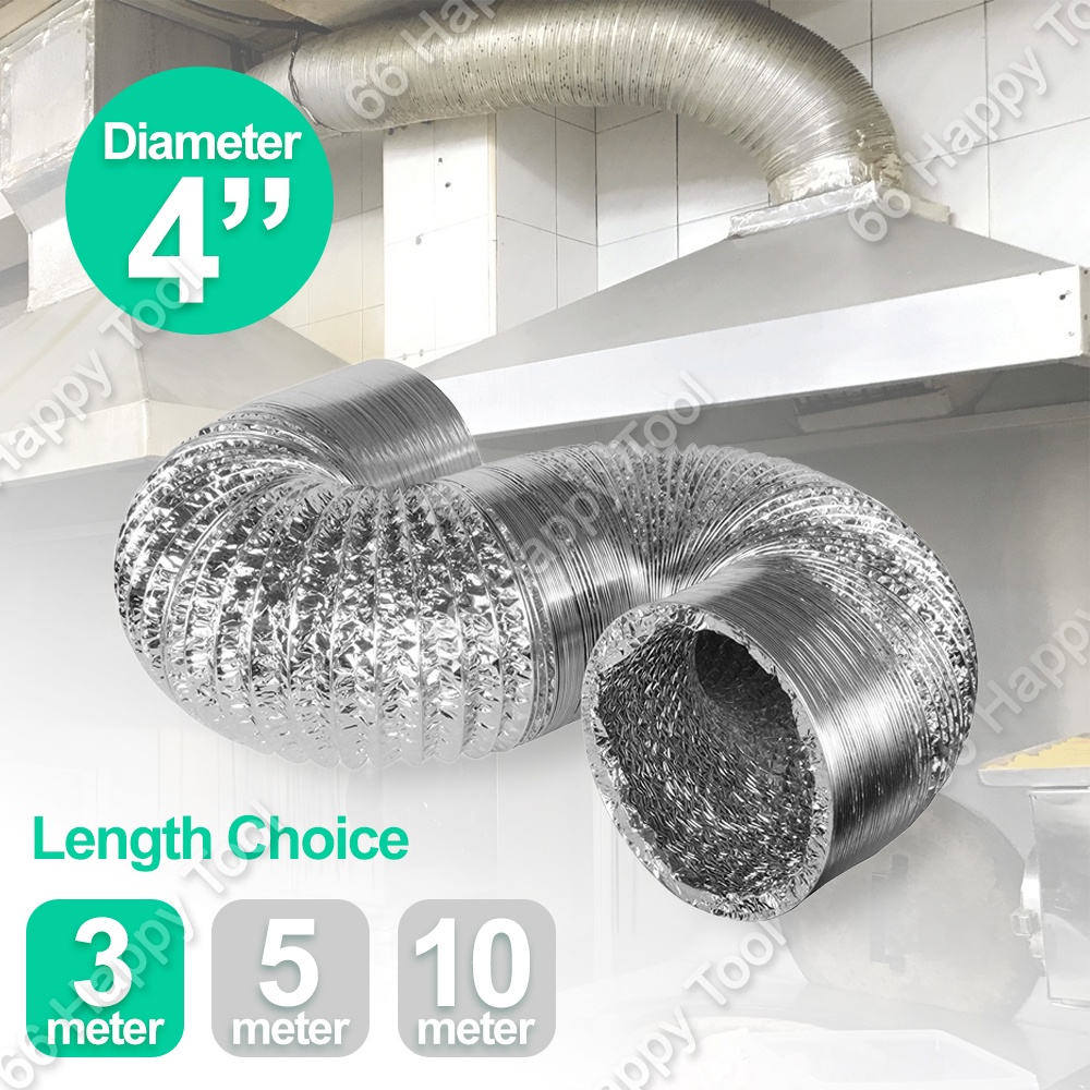 Rigid Aluminum Flexible 4" Diameter Air Ducting Hose Outlet Exhaust