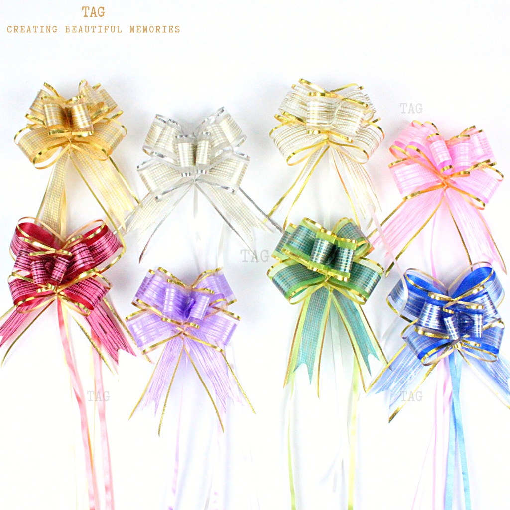 10Pcs 8x3.2cm Wedding Party DIY Assorted Colour Chequered Pull Bow Ribbon Reben Tarik Corak Warna Hiasan Parti CNSY1010