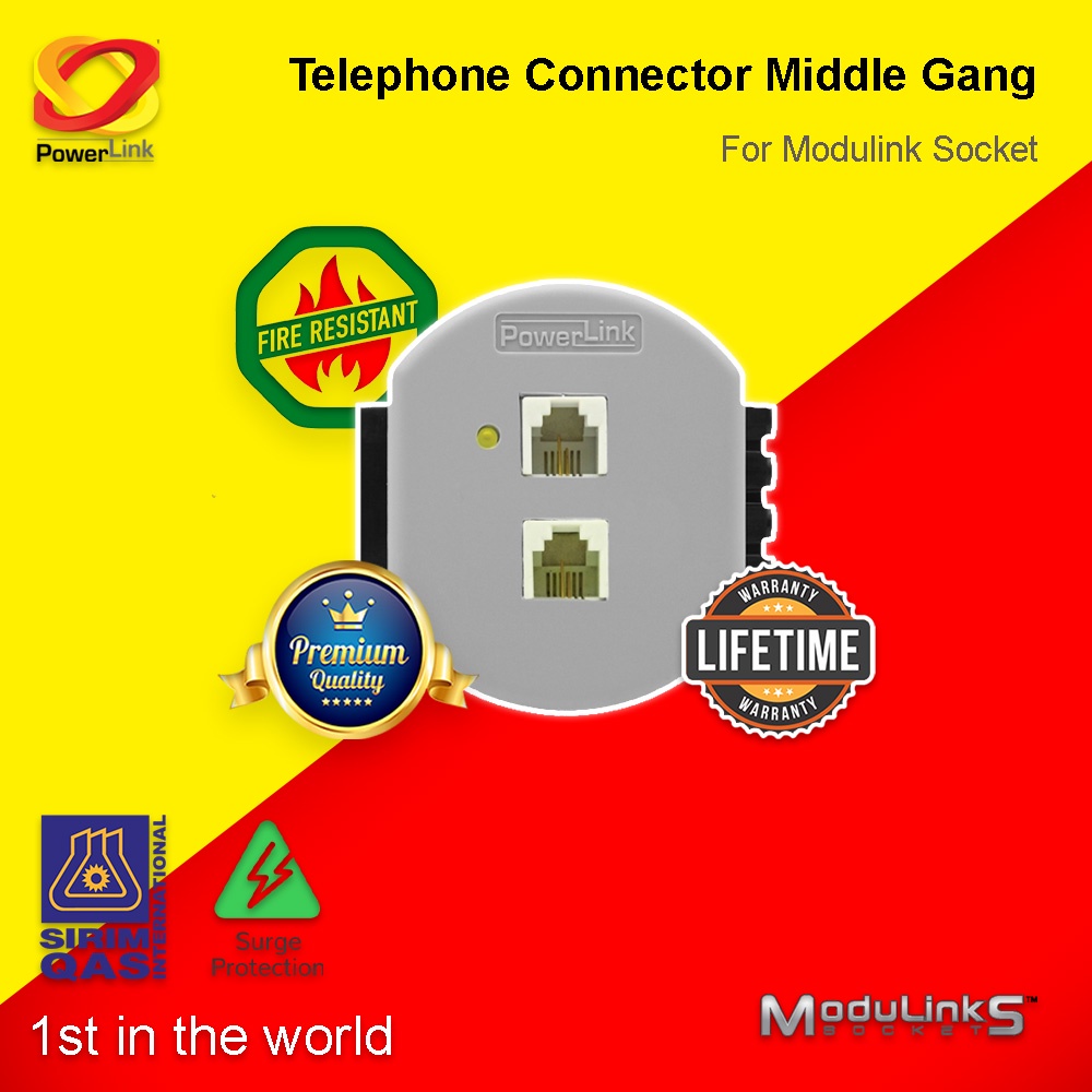 PowerLink Telephone Connector Middle Gang with Surge Protection for