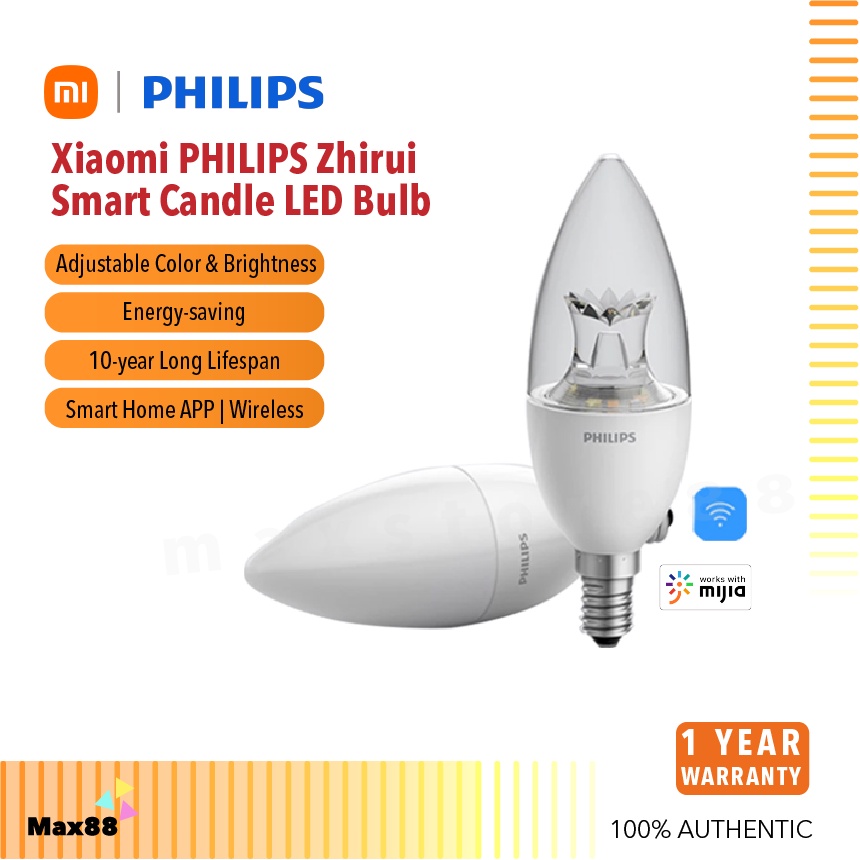 Mijia APP | PHILIPS Zhirui Smart Candle LED Bulb E14 Pendant Lamp Light Crystal Dimmable 3.5W Energy Saving