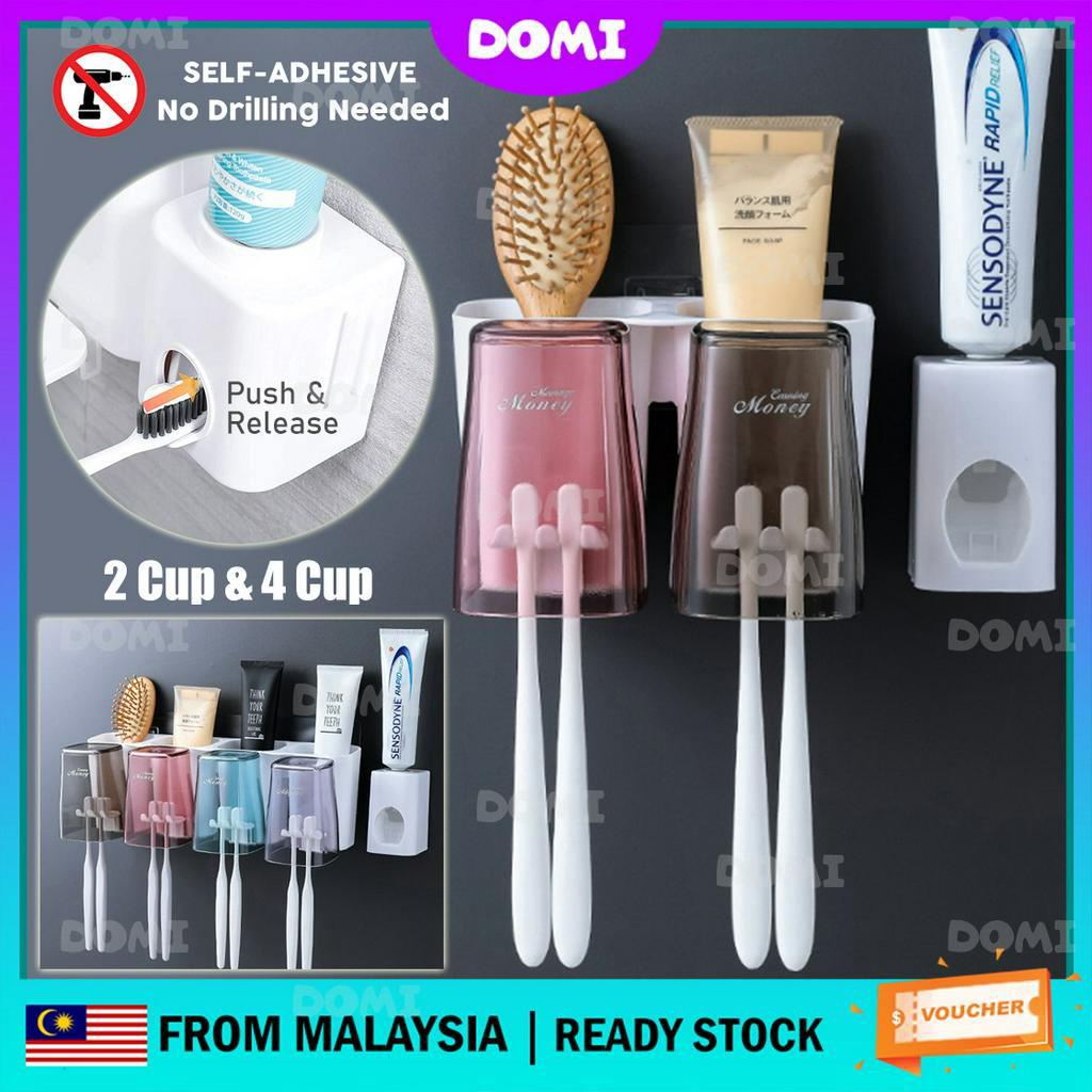 DOMI Self-Adhesive 2/4 Cups Bathroom Toothbrush Holder Shampoo Shower Hair  Comb Shelf Organizer Rak Berus Gigi | Shopee Malaysia