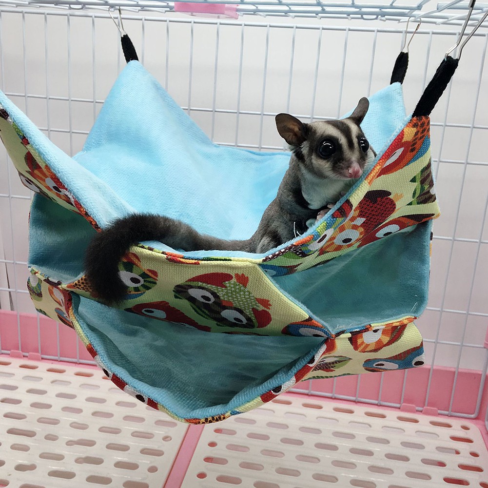 Creproly Small Animals Hamster Cage Hammock Double Layer Sugar Glider Warm Hanging Bunkbed Star Pattern Sleeping Bag for Ferrets Rats Squirrel 