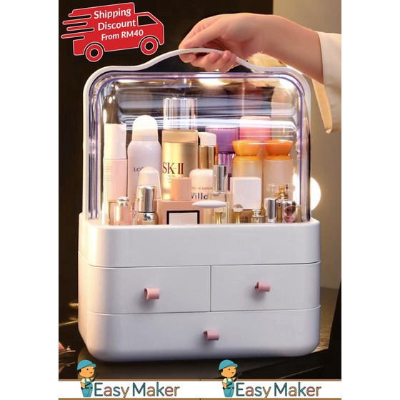 Cosmetic Box Modern Design Makeup Storage Box Cosmetic Organizer Box Portable Makeup Box With Handle Dust Cover Shopee Malaysia