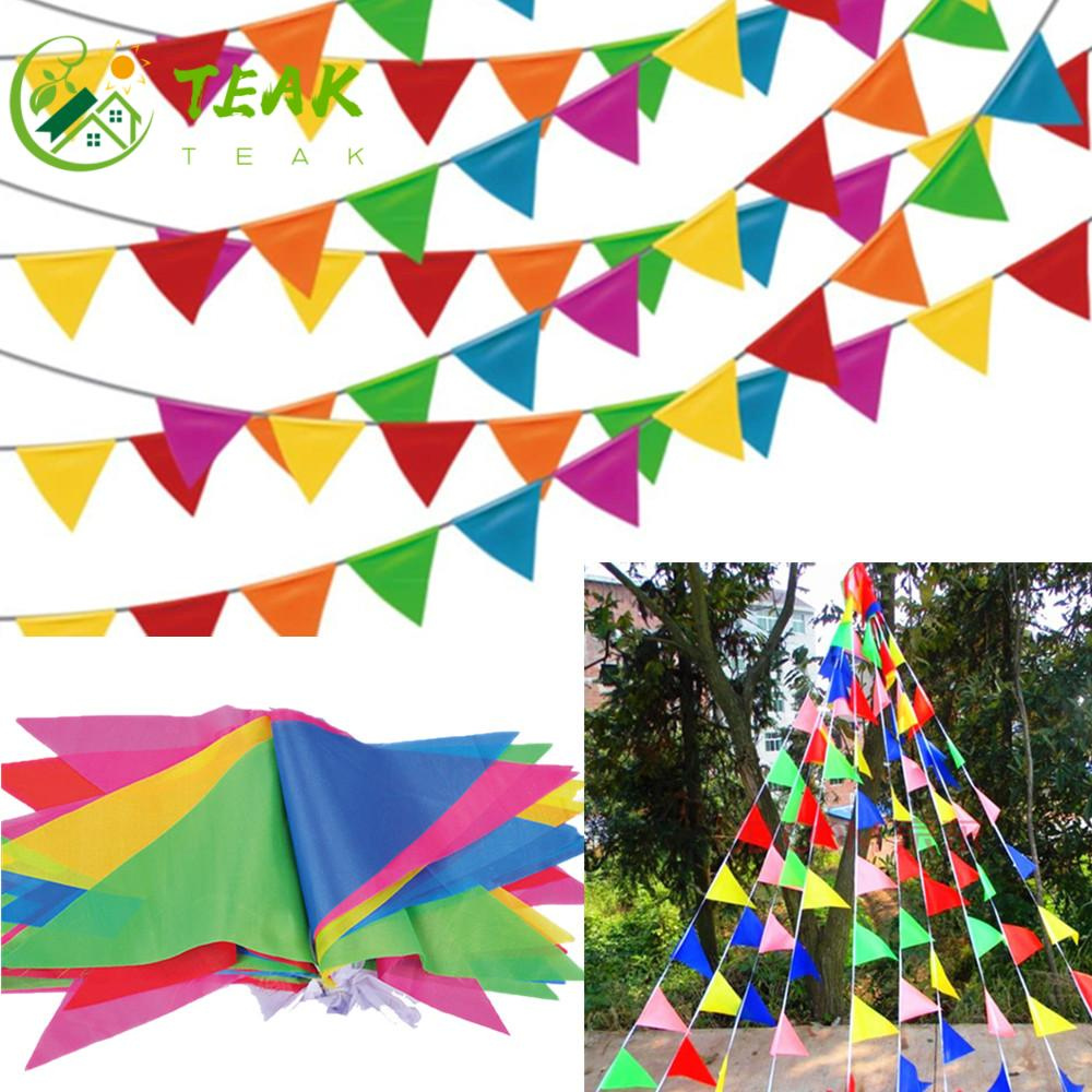 TEAK Nylon Fabric 100M Triangle Flags Decor Multicolored Bunting Banner Festival Party Colorful Outdoor Pennant