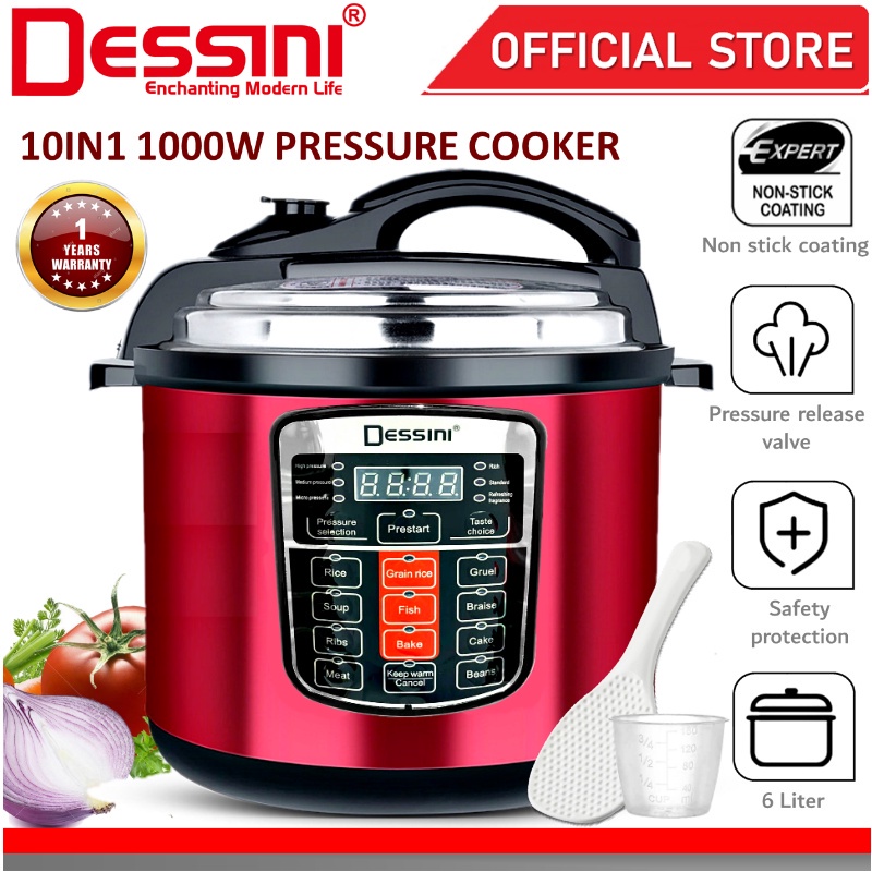 DESSINI ITALY 10IN1 6L Electric Digital Pressure Cooker Non-stick Stainless Steel Inner Pot Rice Cooker Steamer