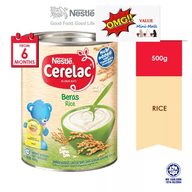 Nestle Cerelac Infant Cereals Rice / Wheat & Honey (500g) [No Sugar ...