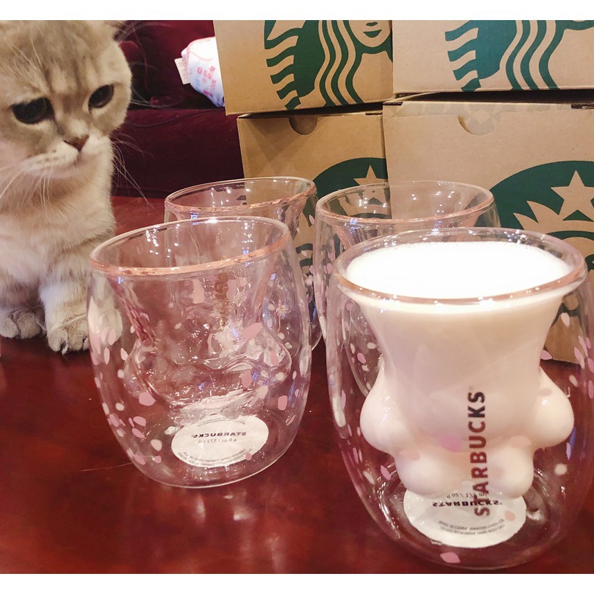 Sakura Double Coffee Cup Cat Paws Starbucks Cat Foot Cup Pink Double ...