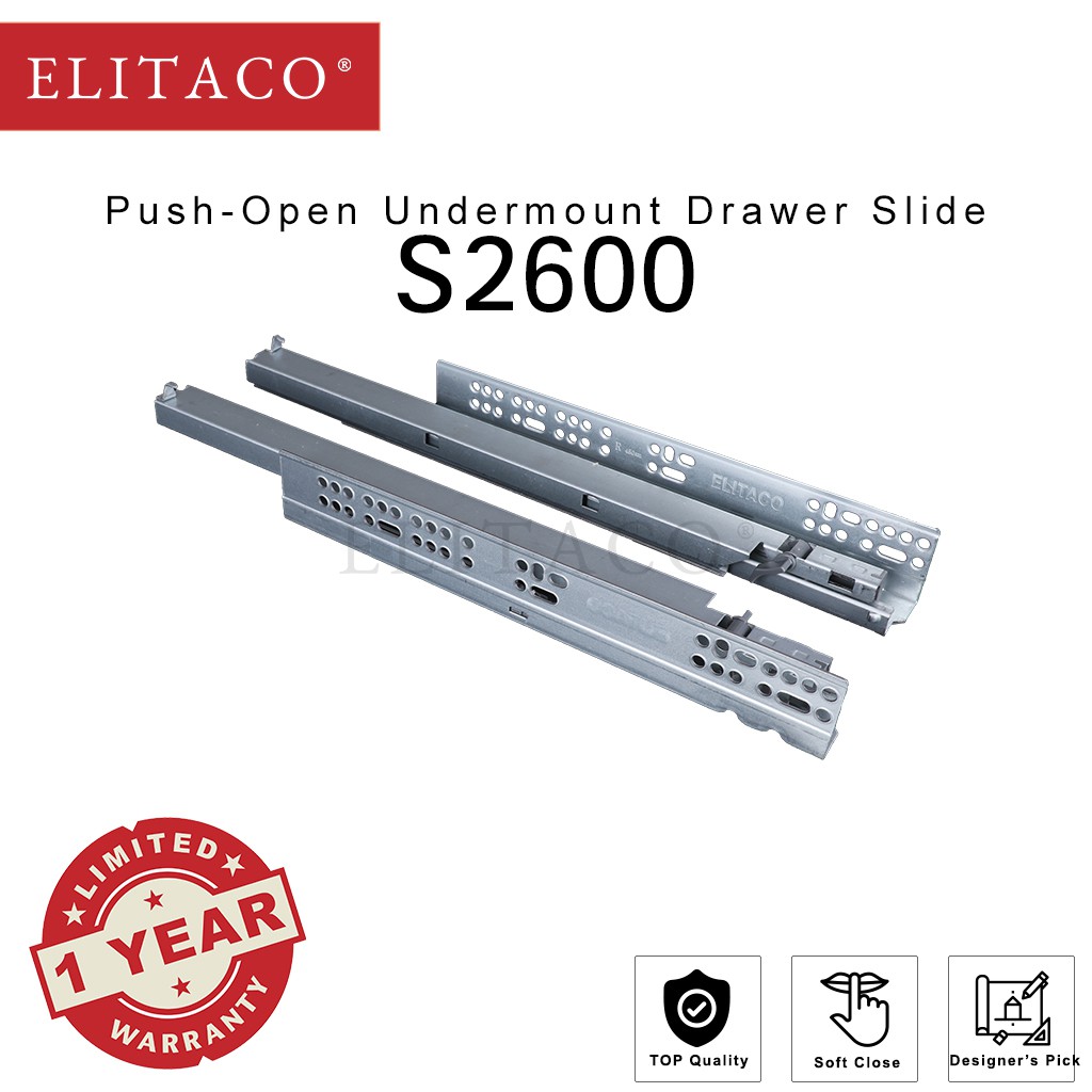 Elitaco Push Open Undermount Drawer Slide S2600 450mm 18 Inch