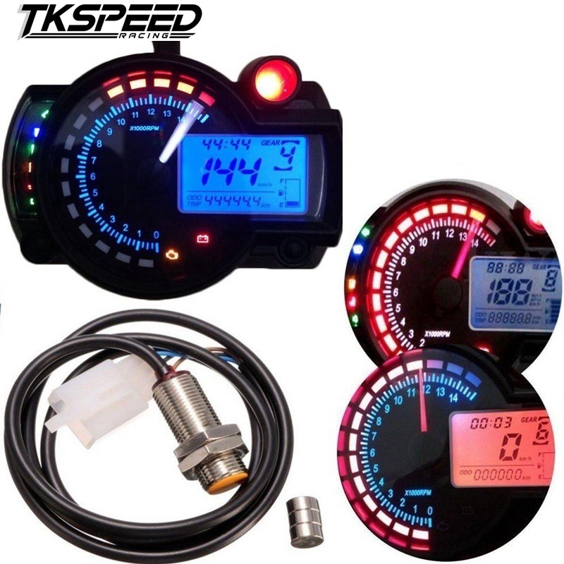 LCD Digital 15000rpm Speedometer Tachometer Odometer Gauge Dual Colors Backlight