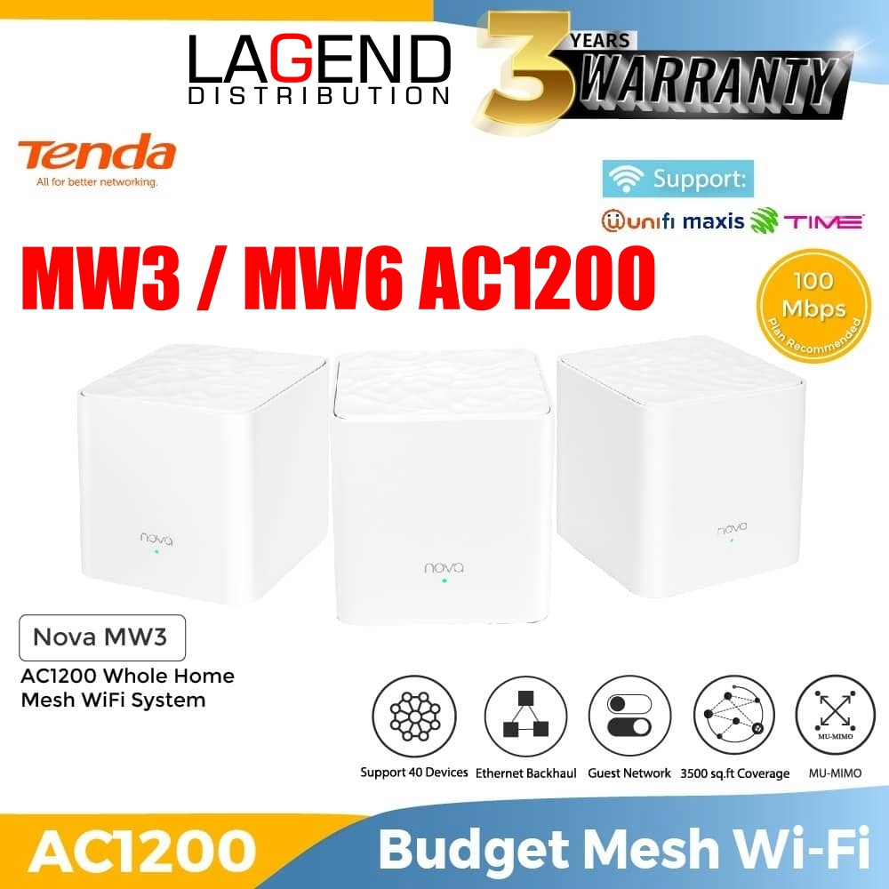 TENDA MW3 / TENDA MW6 AC1200 MU-MIMO Whole Home Mesh WiFi System AP ...