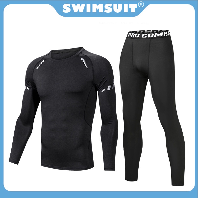 Readystock!!!Men Swimming Suit 2 Pieces Long Sleeve Top + Pants Sport ...