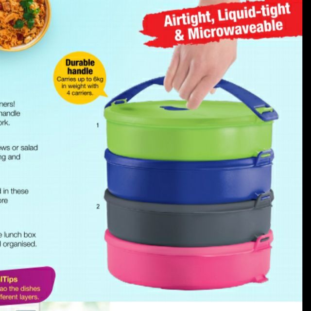 Round Click To Go mangkuk tingkat (2) 880ml Tupperware