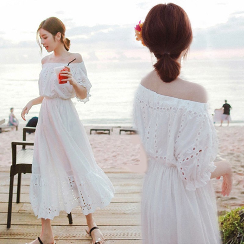 white boho beach dress