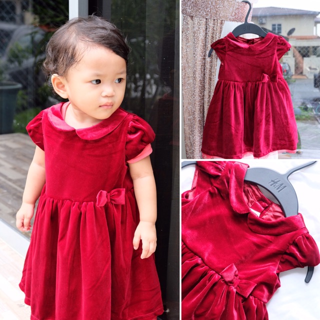 h&m red velvet dress