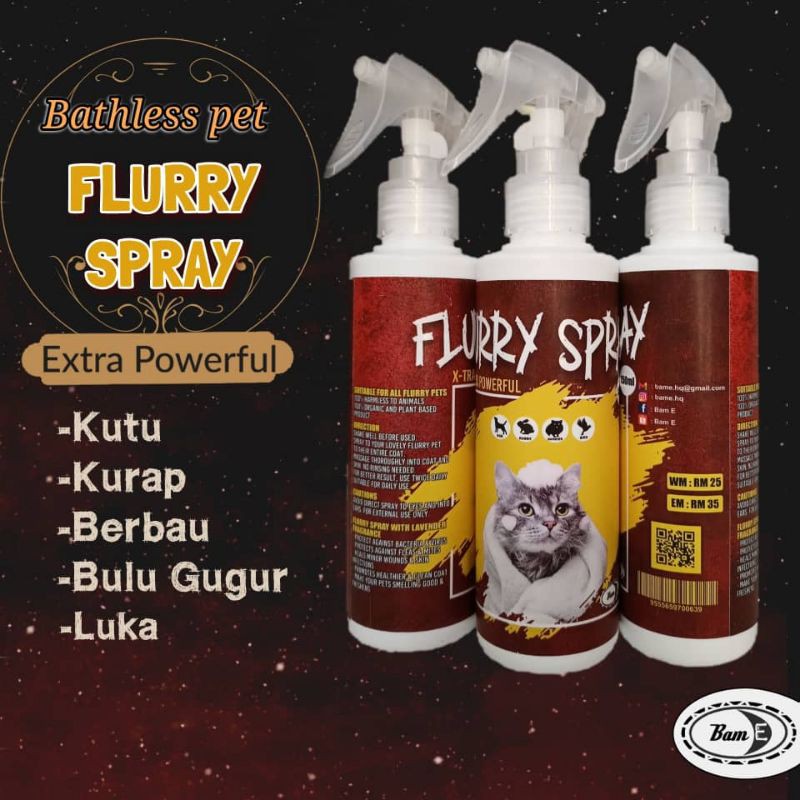 Buy Ubat kurap kucing ubat kutu kucing FLURRY SPRAY 150ML BATHLESS 