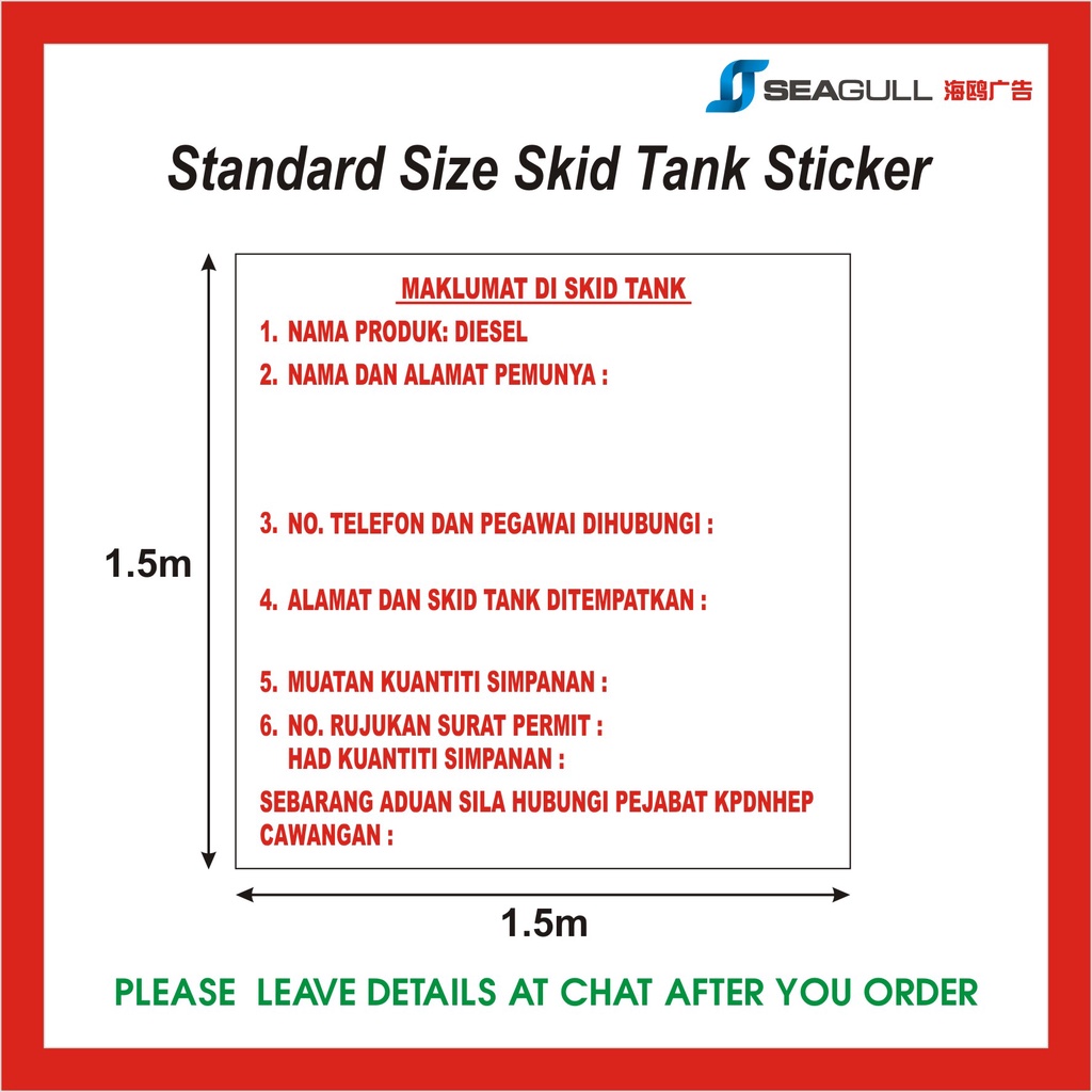 Skid Tank Sticker / Maklumat Di Skid Tank / For Skid Tank / Tank ...