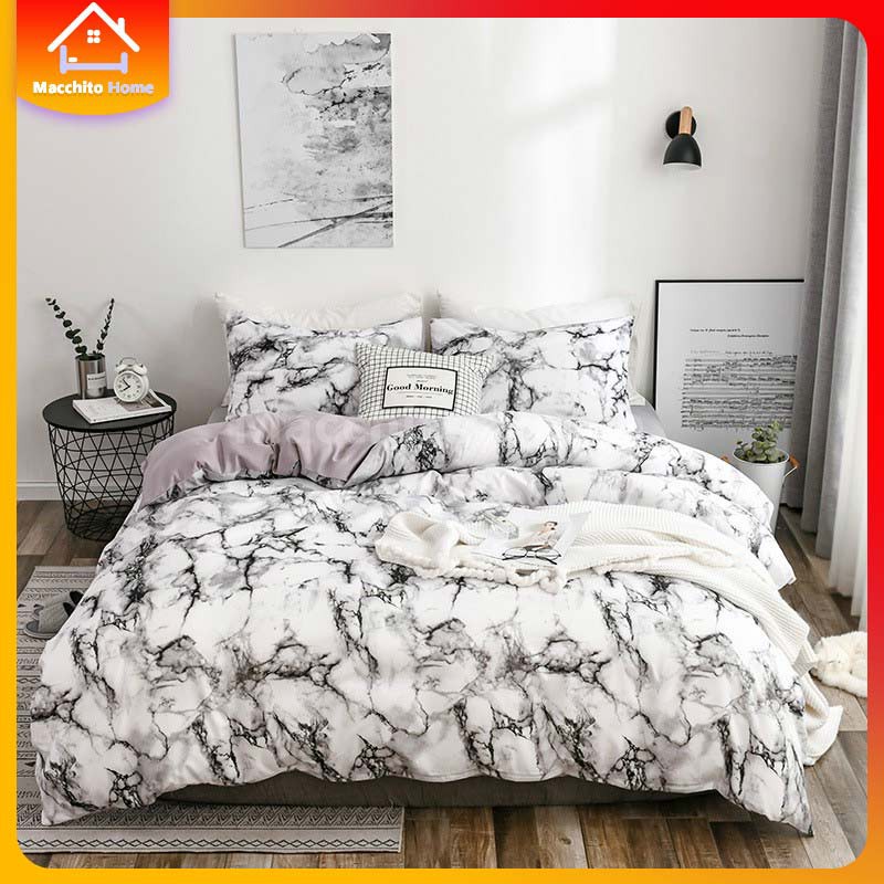 3 In 1 Bedsheet Set Bedding 3 Piece Set Marble Pattern Vegan Quilt