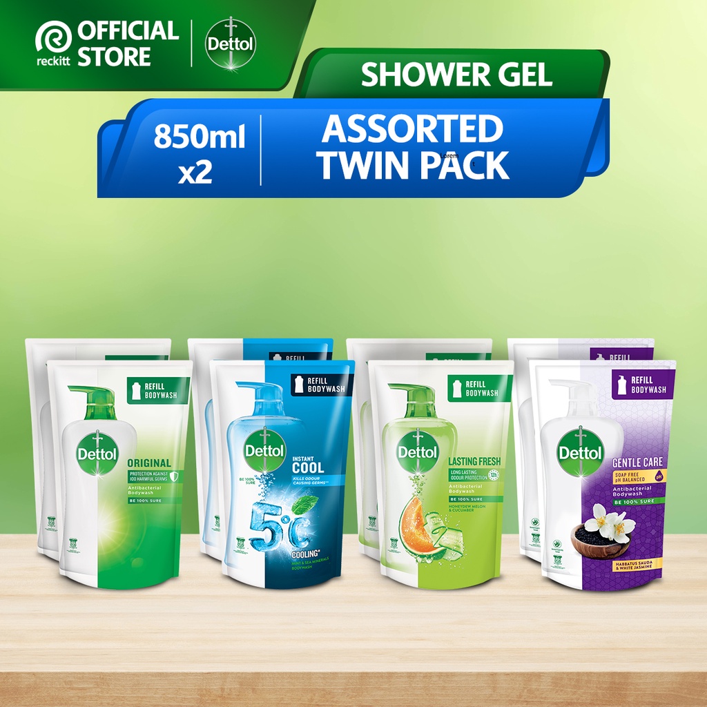 Dettol Shower Gel Body Wash Refill Pouch Twinpack (850ml x 2) Shopee