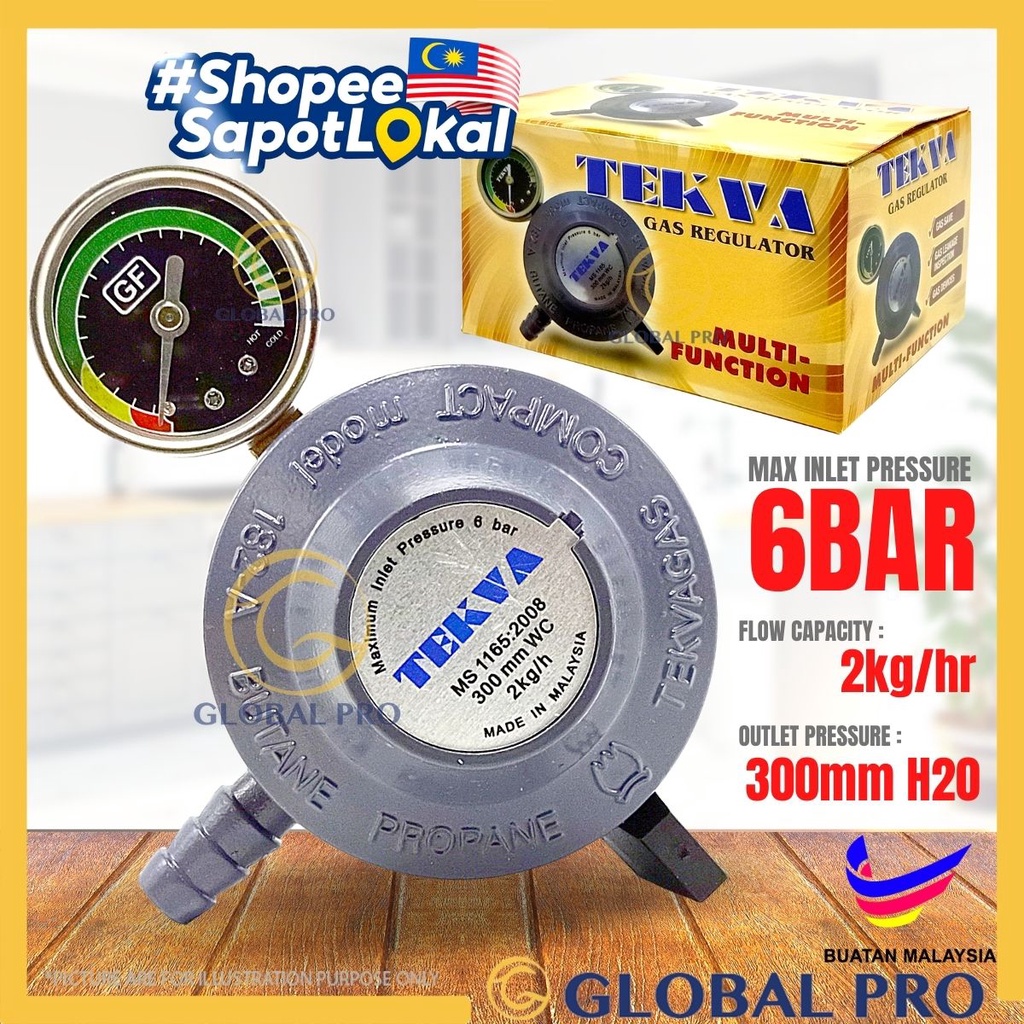 TEKVA / TRAC Multifunction Gas Regulator with Pressure Gauge Low