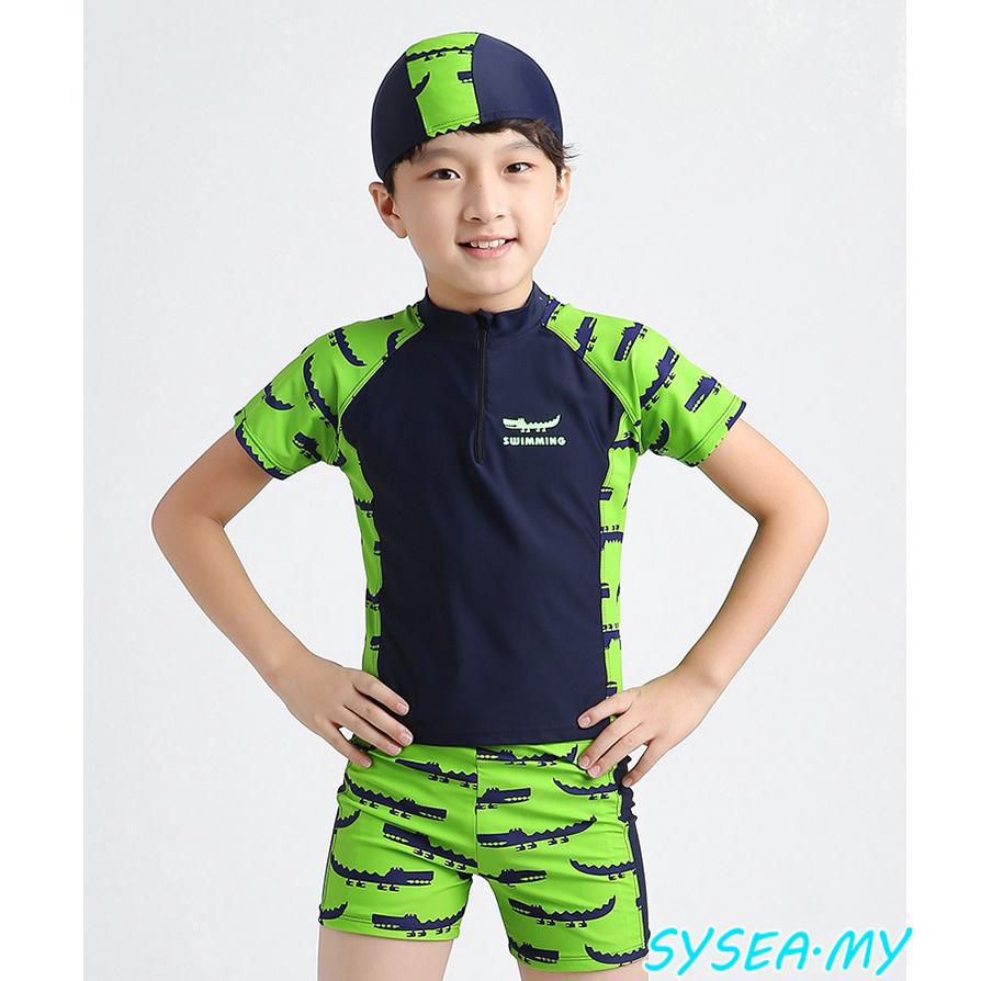 3 Pieces Green Boys Kids Swimming  Suit  Summer Swimwear 