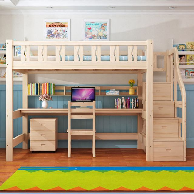 Child Bunk Bed With Desk, Upper Bunk Bed With Desk