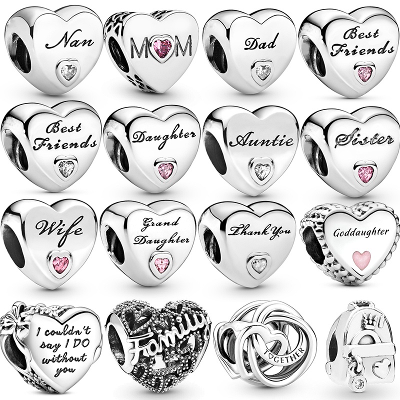 Silver Color Love Heart Charm Beads Fits Original DIY Bracelets Necklaces For Women Men Wife Friend Father Mother Jewelry