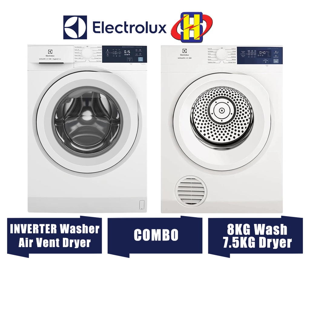 Electrolux Washing Machine And Dryer Combo (8KG/7.5KG) Front Load Washer Dryer EWF8024D3WB