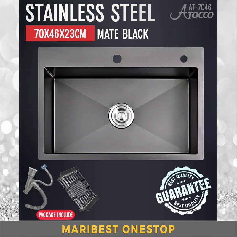 ATOCCO AT7046 SET Stainless Steel Handmade Undermount & Topmount Nano Kitchen Sink Black Matte SUS 304 Sinki 厨房水盆洗菜盆